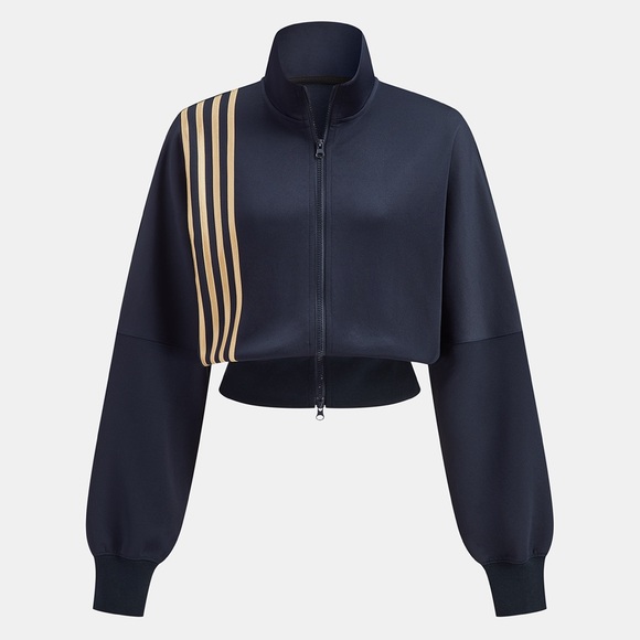 Commense Jackets & Blazers - Commense Navy Quadruple Stripe Cropped Sweatshirt Size XS NWT